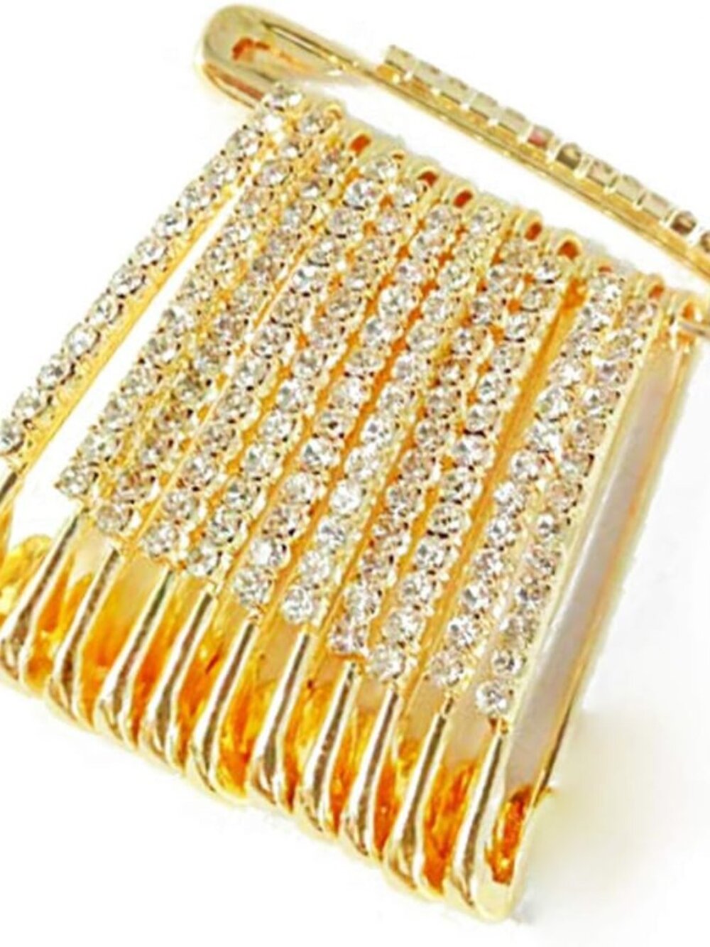 Golden Colour Diamonds Designer Safety pin Saree pin one Side of Safety pin - 12